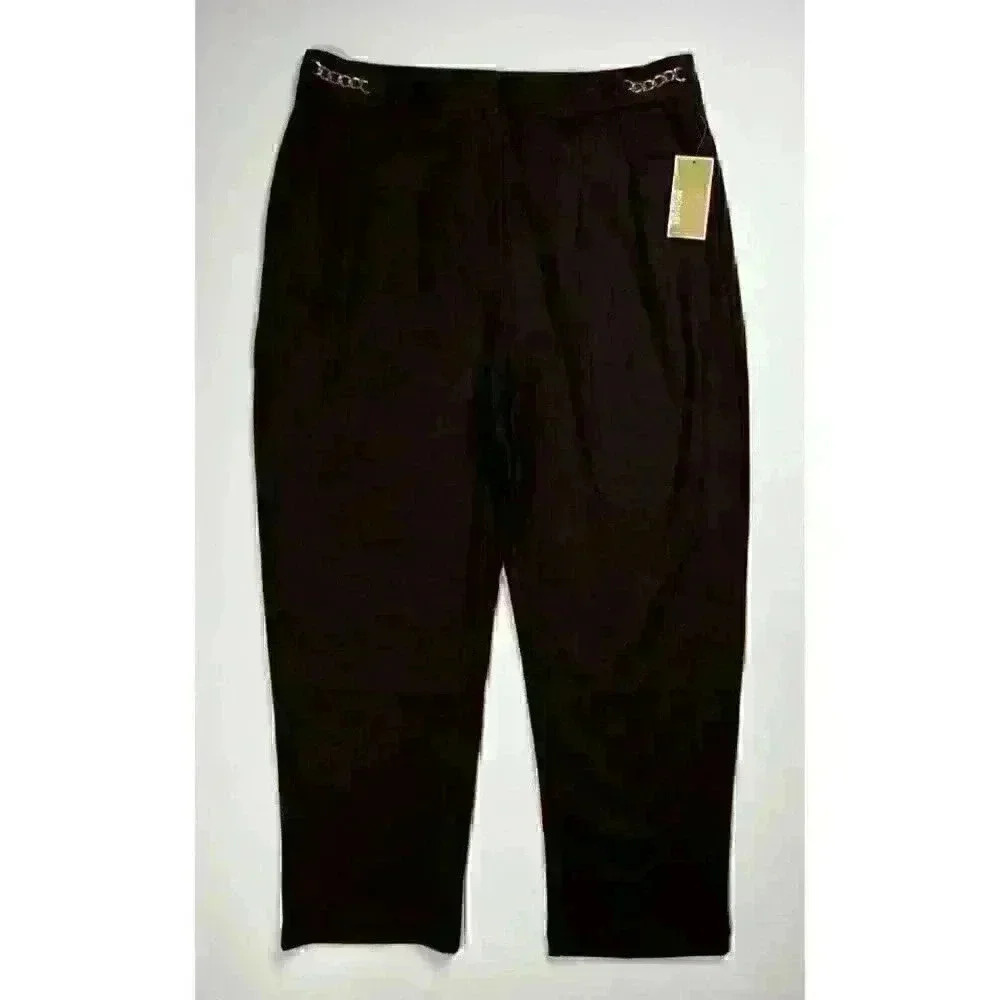 NEW! MICHAEL Michael Kors Women's L Chain-Detail Wide-Leg Pants NWT $110